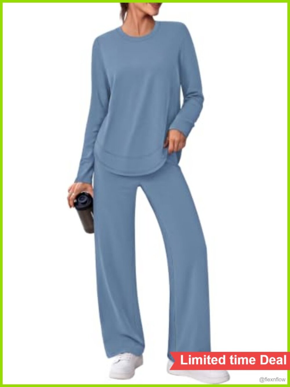 Women's 2 Piece Workout Set Long Sleeve Top & Wide Leg Pants
